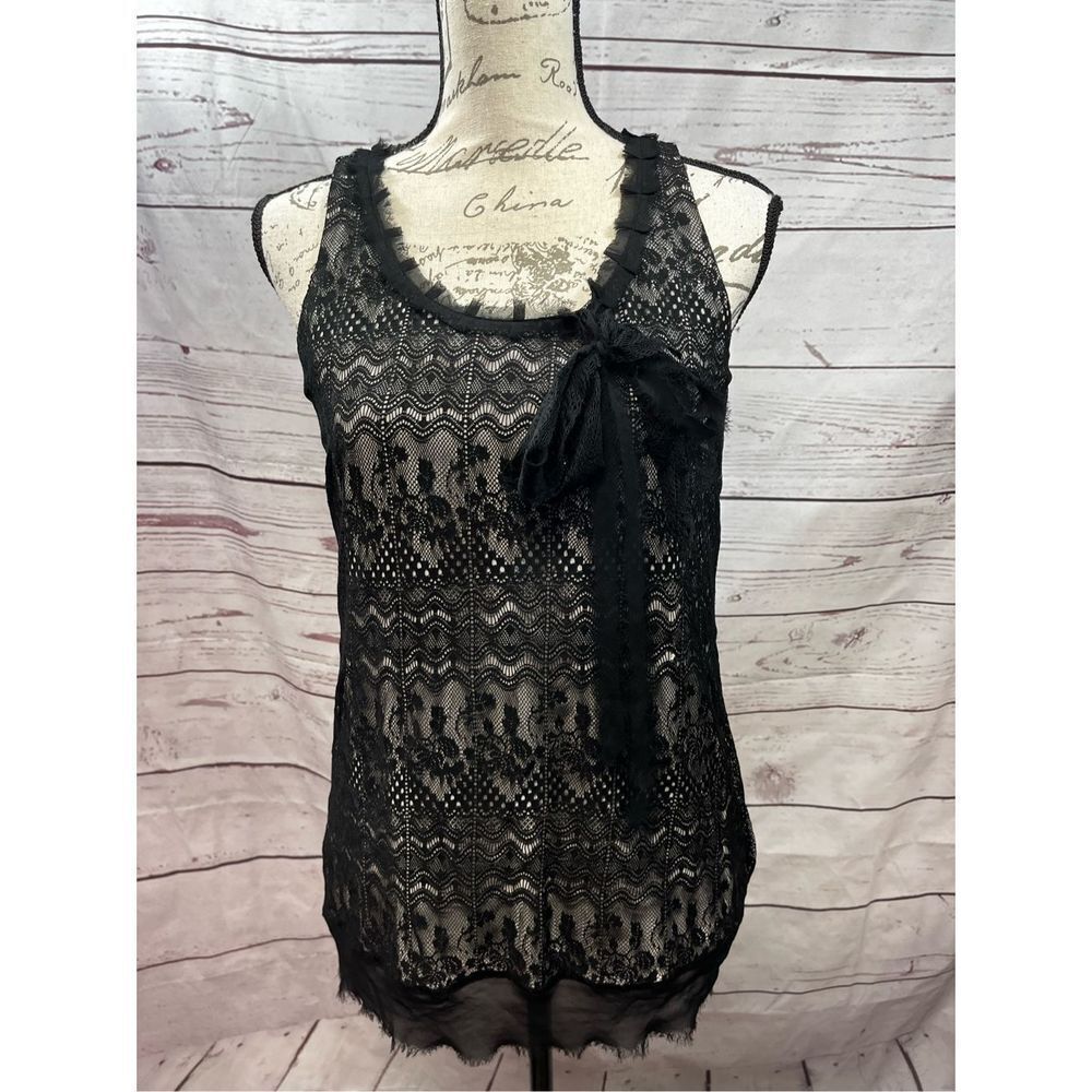 Cabi small black with tan lining underneath sleeveless lacy‎ tank top (#1871)
